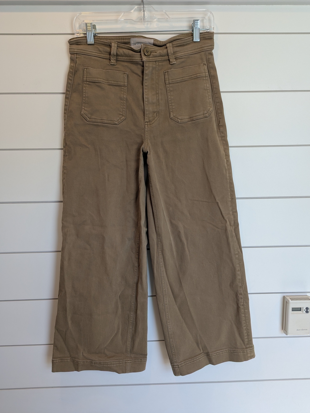 Everlane Wide-Leg High-Rise Trousers - Khaki Brown Size 4 Patch Pocket